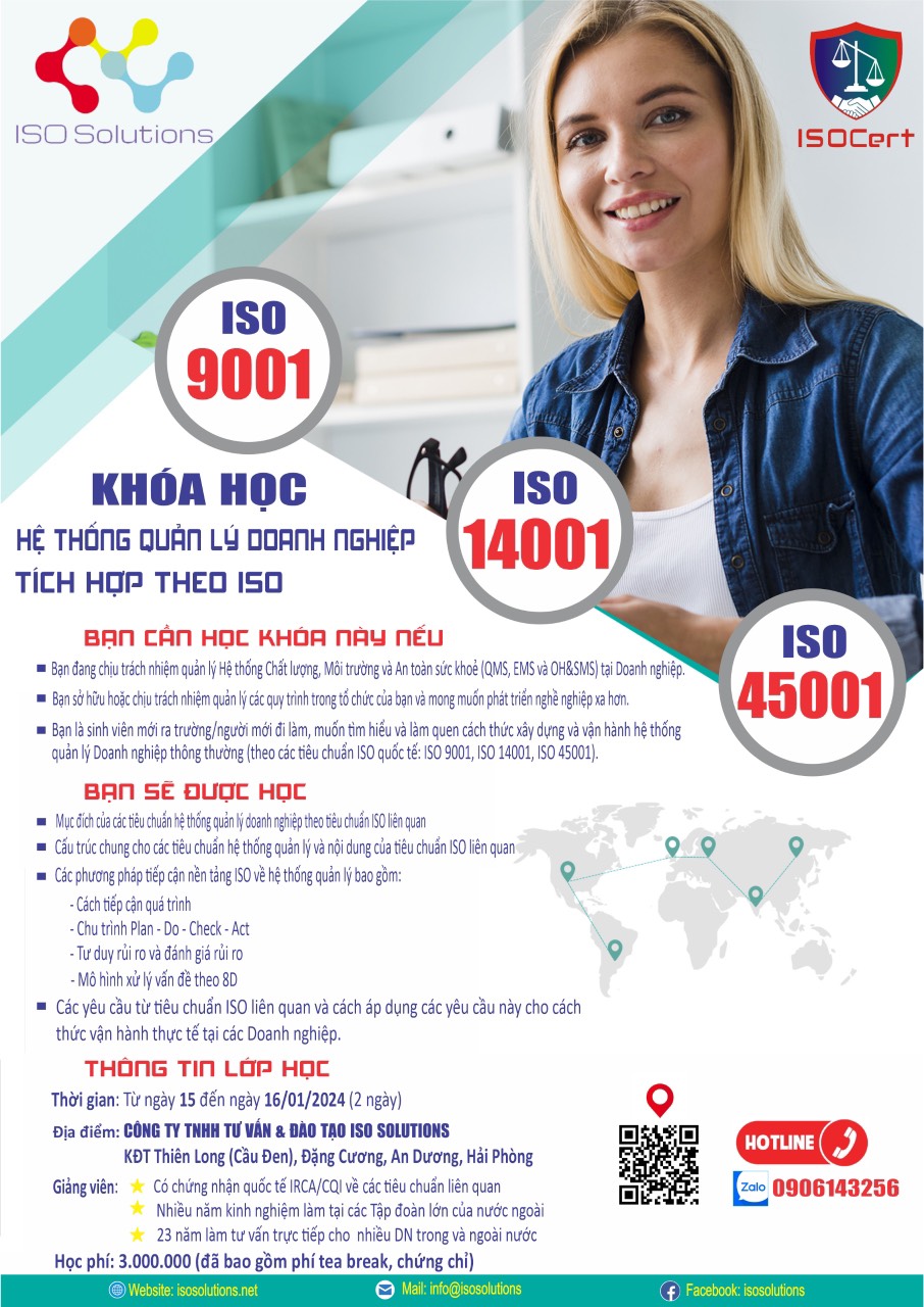 ĐÀO TẠO HỆ THỐNG QUẢN LÝ TÍCH HỢP ISO 9001, ISO 14001 VÀ ISO 45001
